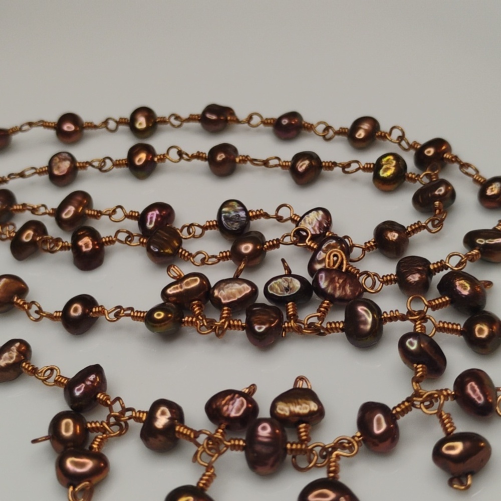 Elegant Handcrafted Copper wire and Brown Pearl Necklace